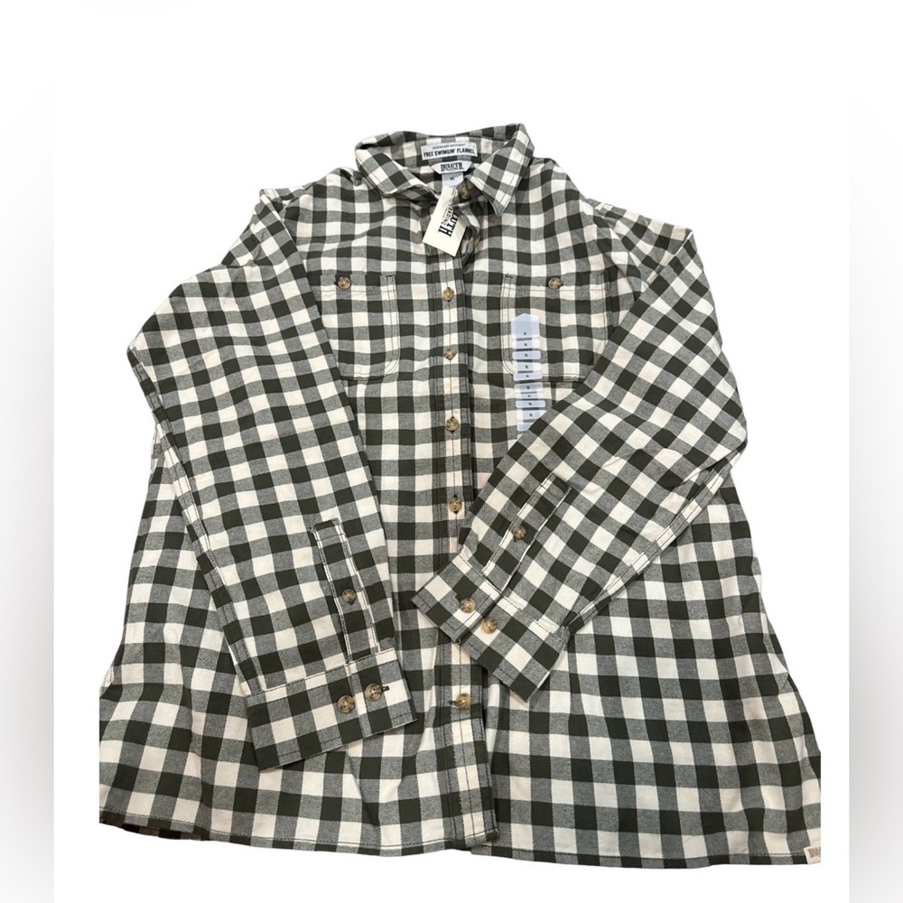 NWT Duluth Free Swinging Flannel Button‎ Down Women’s Size XL Green Cream